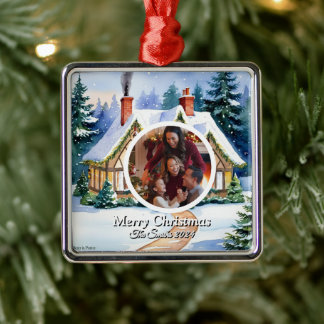 Funny, Cute, Modern Family Photo Christmas Metal Ornament