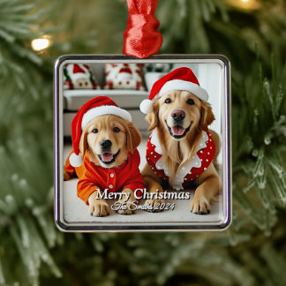 Funny, Cute, Modern Family Photo Christmas Metal Ornament