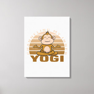Funny cute monkey doing yoga. funny yoga poses canvas print