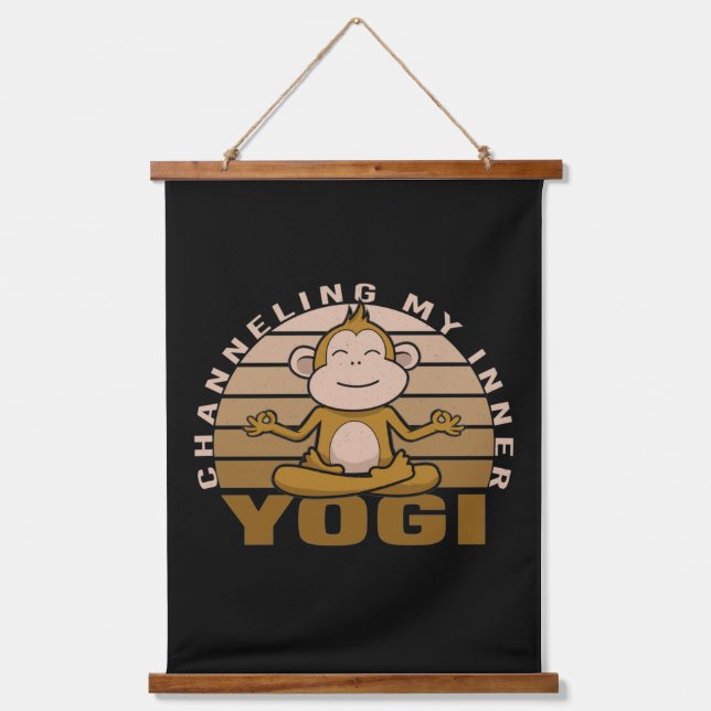 Funny cute monkey doing yoga. funny yoga poses hanging tapestry (Front)