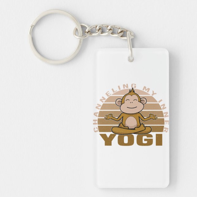Funny cute monkey doing yoga. funny yoga poses key ring (Front)