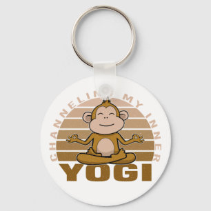 Funny cute monkey doing yoga. funny yoga poses key ring