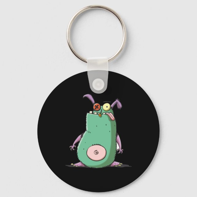 Funny Cute Monster Weird Cartoon Character Key Ring (Front)