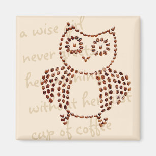 Funny Cute Mosaic Coffee Bean Owl Morning Java Magnet
