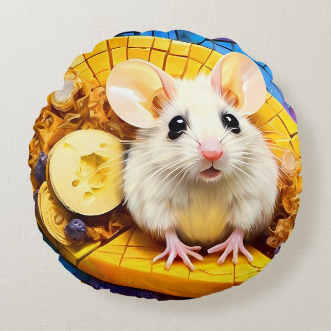 Funny Cute Mosaic Mice  Round Cushion (Front)
