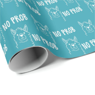 Funny Cute No Prob Llama Pattern Blue Wrapping Paper