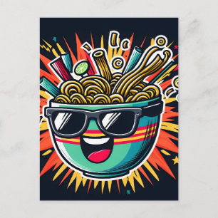 Funny Cute Noodle Cartoon Ramen Bowl Holiday Postcard
