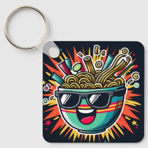 Funny Cute Noodle Cartoon Ramen Bowl Key Ring