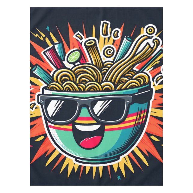 Funny Cute Noodle Cartoon Ramen Bowl Tablecloth (Front)