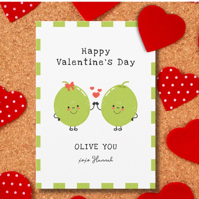 Funny Cute Olive You Happy Valentine's Day Holiday Card (Creator Uploaded)