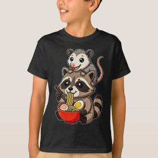 Funny Cute Opossum and Raccoon Eating Ramen Noodle T-Shirt