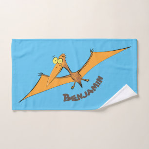 Funny cute orange flying pterodactyl cartoon bath towel set