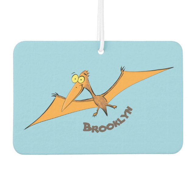 Funny cute orange flying pterodactyl cartoon  car air freshener (Front)