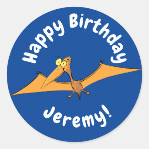 Funny cute orange flying pterodactyl cartoon classic round sticker