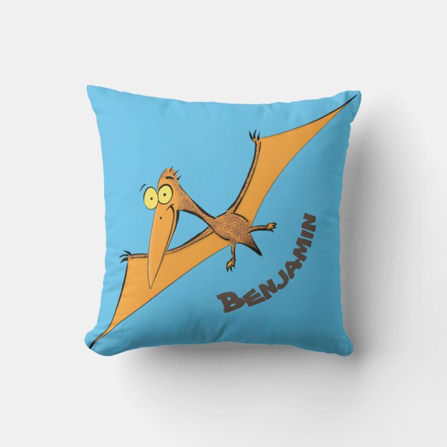 Funny cute orange flying pterodactyl cartoon cushion (Front)