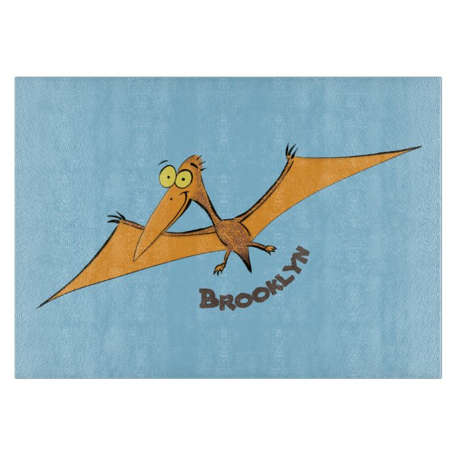 Funny cute orange flying pterodactyl cartoon cutting board (Front)
