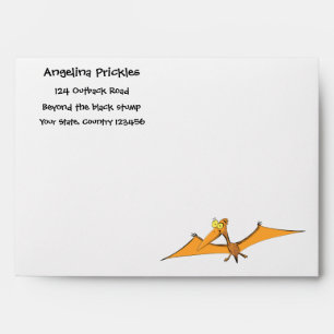 Funny cute orange flying pterodactyl cartoon envelope