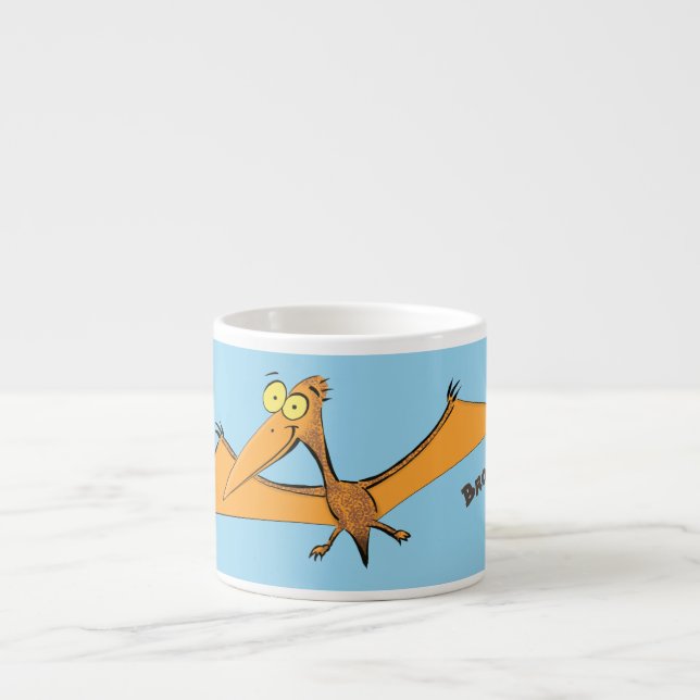 Funny cute orange flying pterodactyl cartoon espresso cup (Front)
