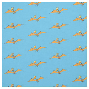 Funny cute orange flying pterodactyl cartoon fabric