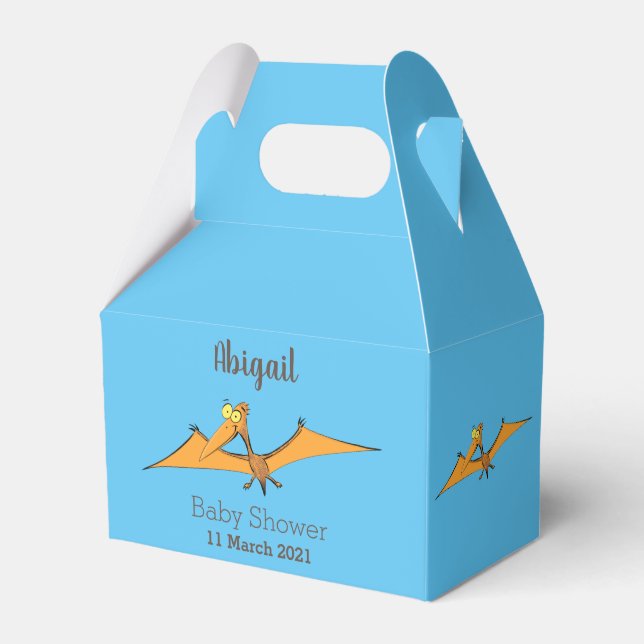 Funny cute orange flying pterodactyl cartoon favour box (Front Side)