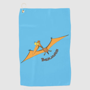Funny cute orange flying pterodactyl cartoon  golf towel