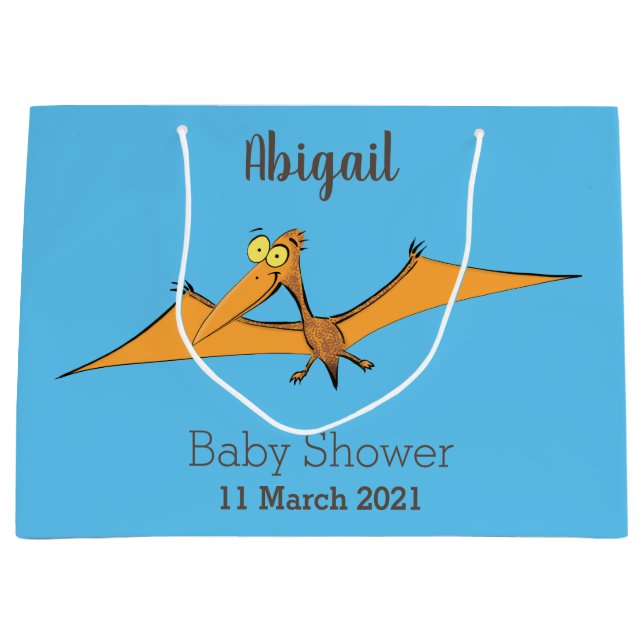 Funny cute orange flying pterodactyl cartoon  large gift bag (Front)