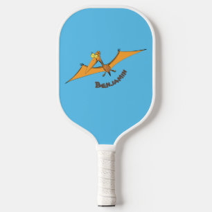 Funny cute orange flying pterodactyl cartoon pickleball paddle
