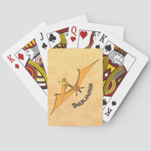 Funny cute orange flying pterodactyl cartoon playing cards