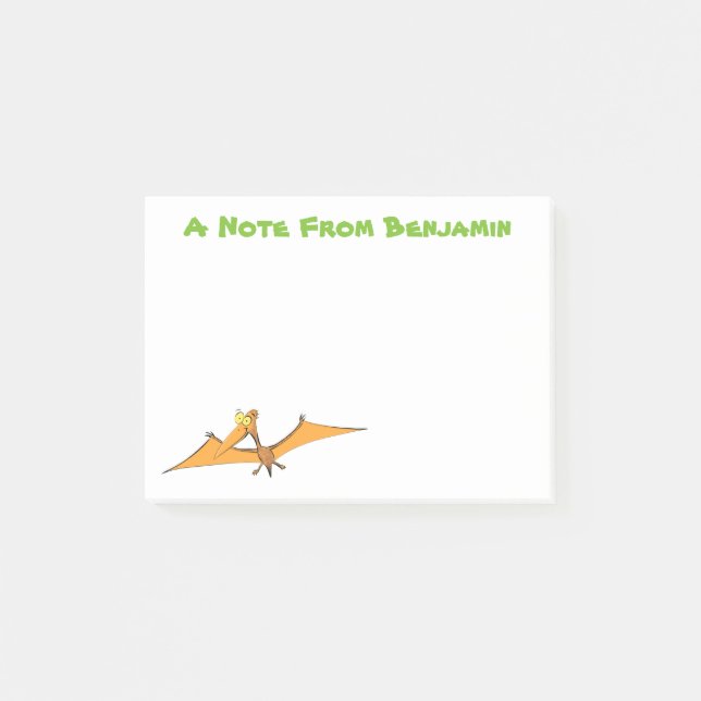Funny cute orange flying pterodactyl cartoon post-it notes (Front)