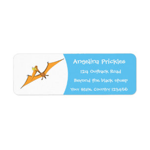 Funny cute orange flying pterodactyl cartoon return address label
