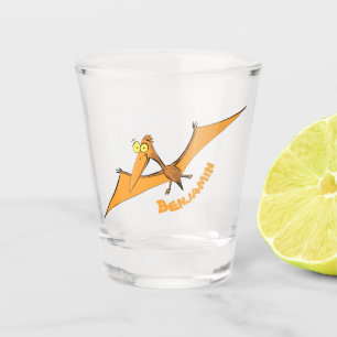 Funny cute orange flying pterodactyl cartoon  shot glass