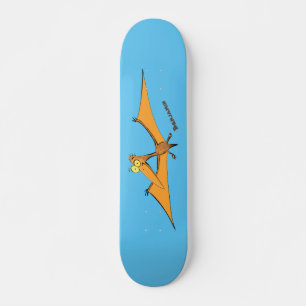 Funny cute orange flying pterodactyl cartoon skateboard