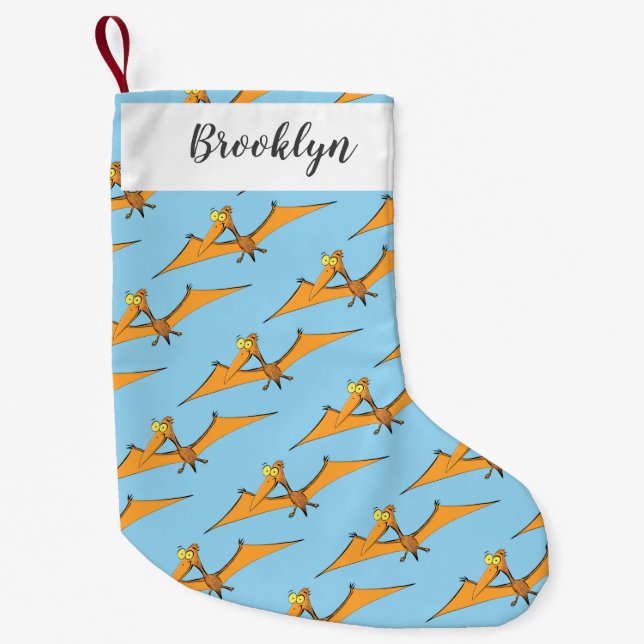 Funny cute orange flying pterodactyl cartoon small christmas stocking (Front)