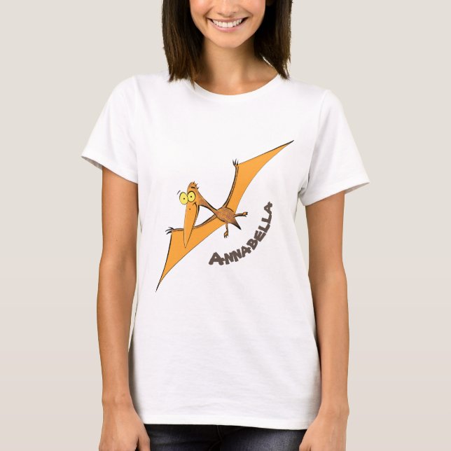 Funny cute orange flying pterodactyl cartoon T-Shirt (Front)