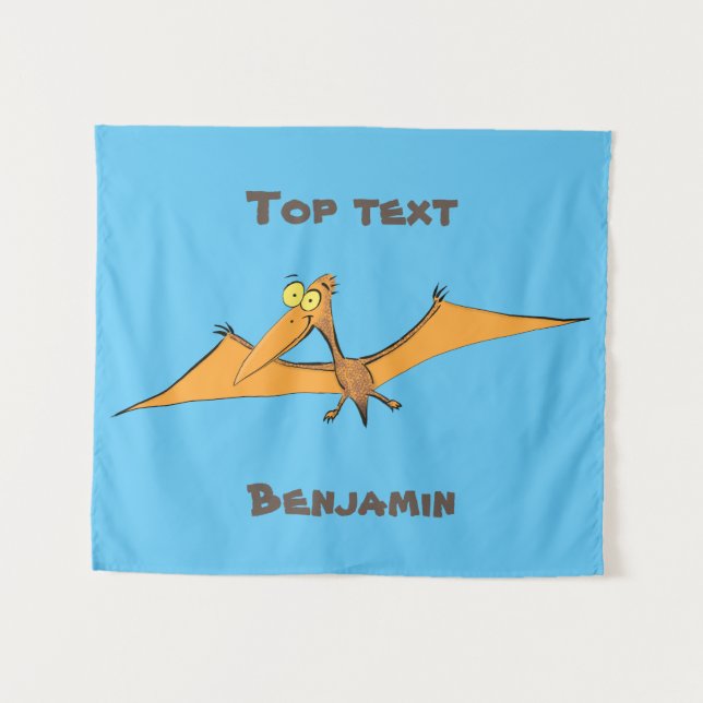 Funny cute orange flying pterodactyl cartoon tapestry (Front (Horizontal))