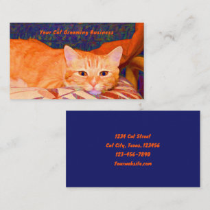 Funny Cute Orange Pet Cat Grooming Business Card