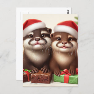 Funny Cute Otter Baking Christmas Cookies Postcard