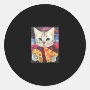 Funny Cute Outer Space Galaxy Cat Meme Pizza Taco Classic Round Sticker