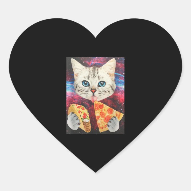 Funny Cute Outer Space Galaxy Cat Meme Pizza Taco Heart Sticker (Front)