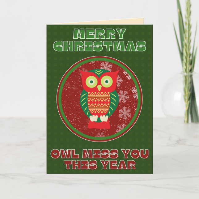 Funny Cute Owl Miss You Chrtistmas Card (Front)