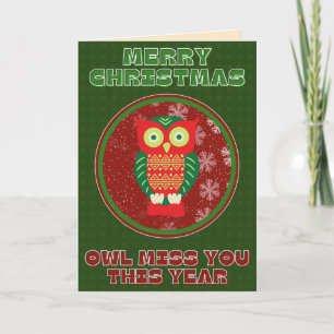Funny Cute Owl Miss You Chrtistmas Card