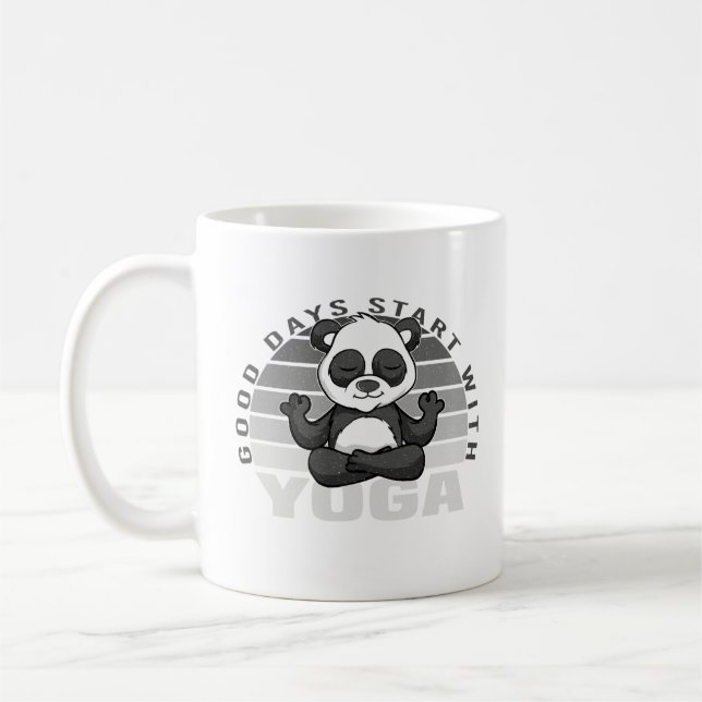 Funny cute panda doing yoga. funny yoga poses coffee mug (Left)