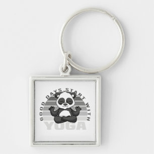 Funny cute panda doing yoga. funny yoga poses key ring