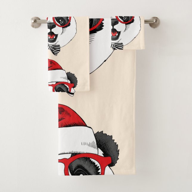 funny cute panda in Christmas Bath Towel Set (Insitu)