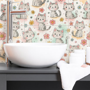 Funny cute pastel cat kawaii seamless pattern ceramic tile