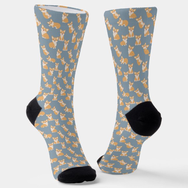 Funny Cute Pembroke Corgi Pattern for Dog Lover Socks (Angled)