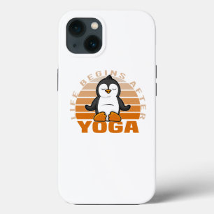 Funny cute penguin doing yoga. funny yoga poses iPhone 13 case