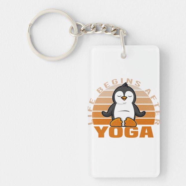Funny cute penguin doing yoga. funny yoga poses key ring (Front)