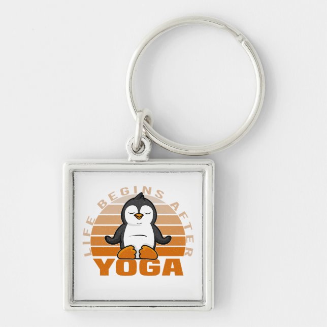 Funny cute penguin doing yoga. funny yoga poses key ring (Front)