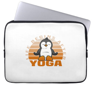 Funny cute penguin doing yoga. funny yoga poses laptop sleeve